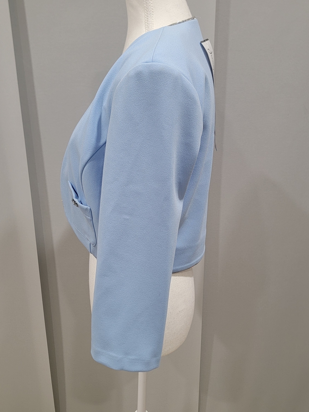 Joseph Ribkoff Light Blue Cropped Open-Front Jacket with Silver Trim - Picture 4 of 7